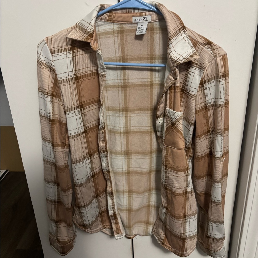 Tan and Cream Plaid Shirt rue21